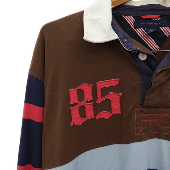 Tommy Hilfiger XL Rugby Polo Shirt Multicolor Patchwork Striped Crest Preppy Y2K - Picture 4 of 8